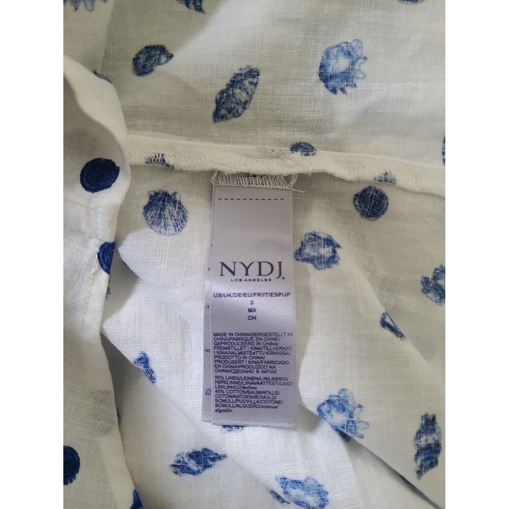 NWT NYDJ Womens Linen Cotton Nautical Button-Down Shirt White Sea Blue Size S - Picture 4 of 5